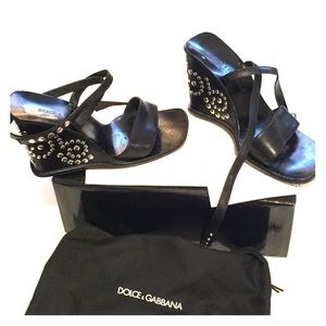 Vintage Dolce Gabbana black leather studded wedges